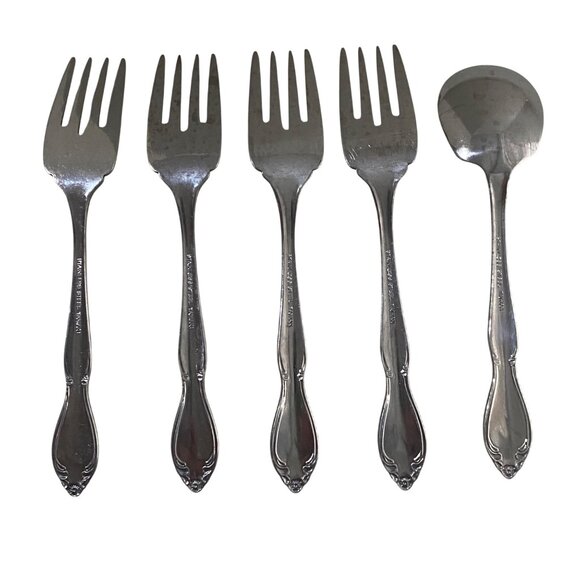 Vintage Monogram B Stainless Steel Taiwan 5 Pieces Salad Forks Sugar Spoon - Picture 4 of 7